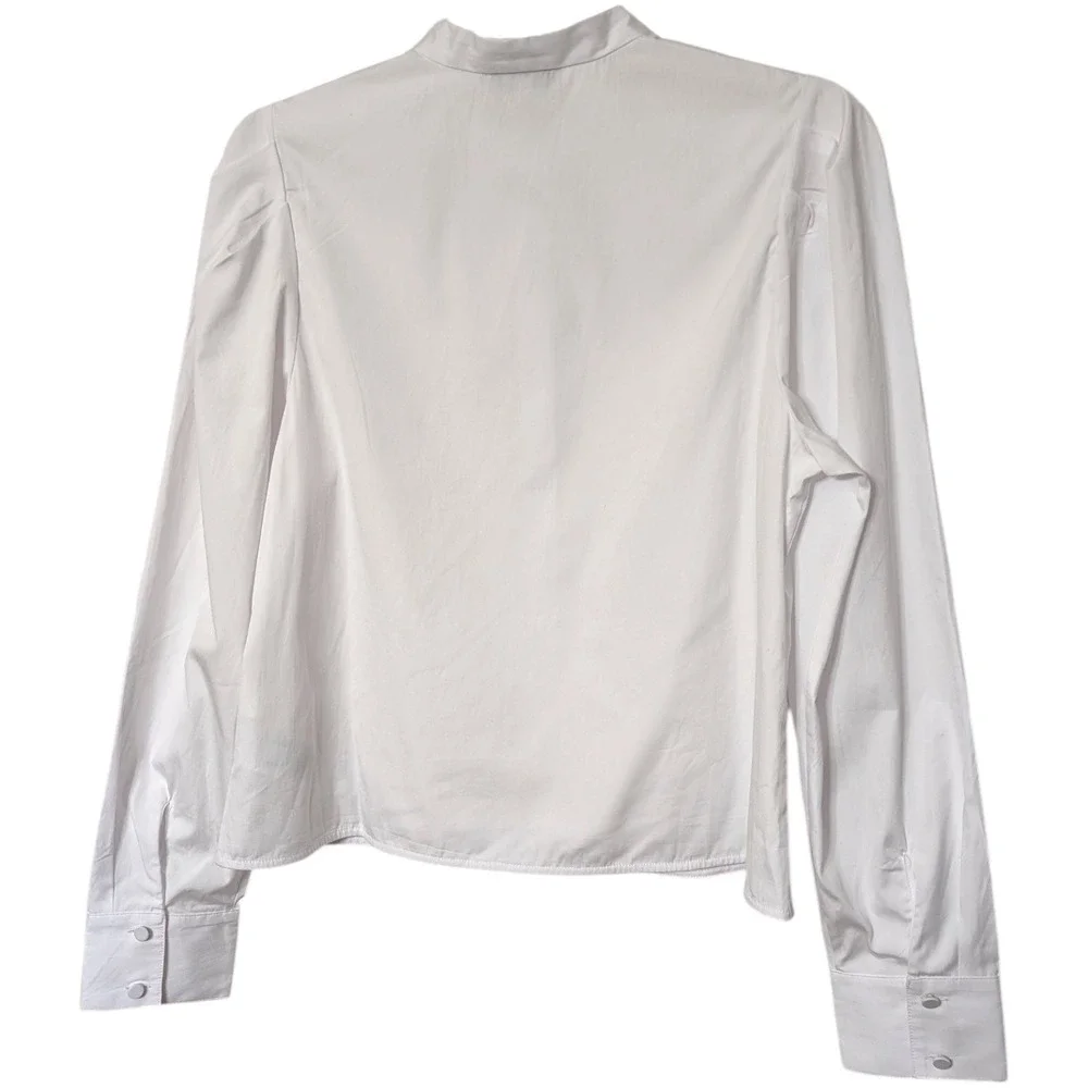 Madewell Puff Sleeve Button Down Band Collar Shirt White Cotton Poplin Blouse S - Picture 4 of 13